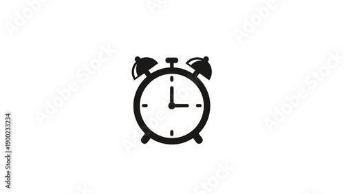 A black and white vector illustration of a round analog alarm clock