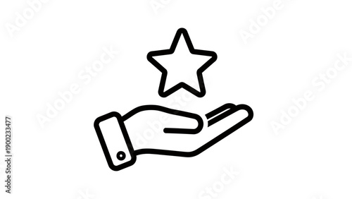 A hand, outlined, is holding a star above it. Simple black on white