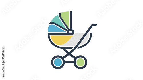 Colorful stylized illustration of a baby carriage, with white background