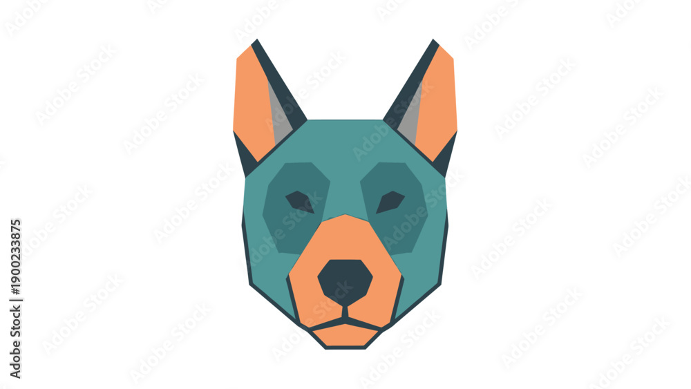 Fototapeta premium Geometric dog head, blue and peach hues, angular design on white background