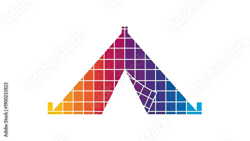 Abstract geometric composition featuring an A-shape, gradient squares, and a chimney