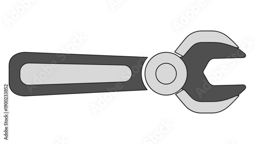 A graphic, flat wrench illustration in grayscale. Handle is long. Head has open jaws
