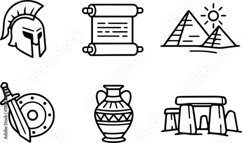 Ancient History Culture Vector Line Icon Set
