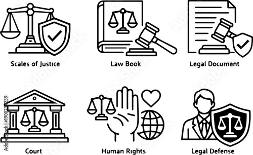 Justice Law Court Vector Line Icon Set
