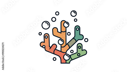 Colorful abstract coral illustration with bubbles against a white background
