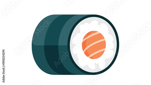 Simple, stylized illustration of a sushi roll with salmon. Isolated on white