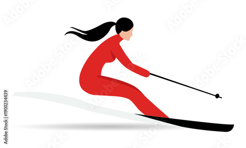  Skier woman downhill skiing action