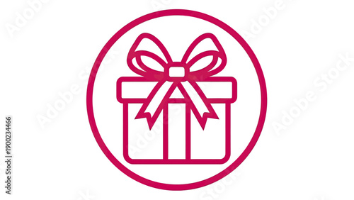 Pink gift box icon with a bow inside a pink circle, on a white background