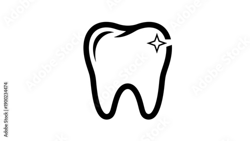 A stark black and white illustration of a molar, highlighted by a star-like sparkle
