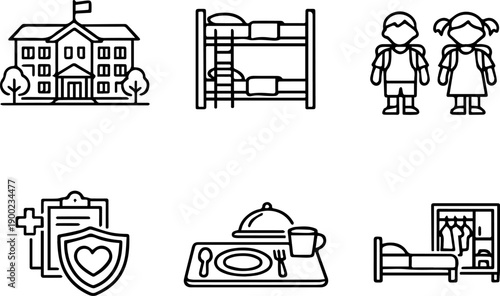 Boarding School Kids Life Icons Set
