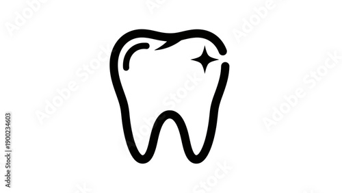 A black outlined tooth with a star highlight on a plain white backdrop