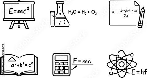 Physics Chemistry Science Vector Line Icon Set
