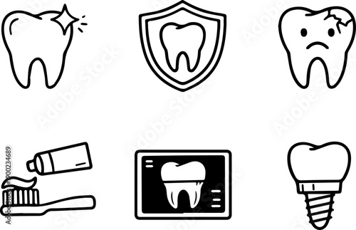 Dental Health X-ray Vector Line Icon Set
