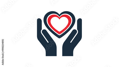 Illustration of two hands cupping a heart symbol. The heart has inner layers of color