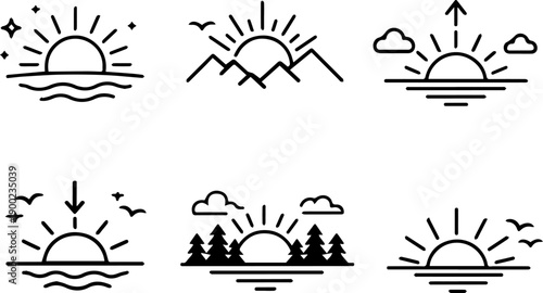 Sunset or sunrise over natural landscapes. Vector
