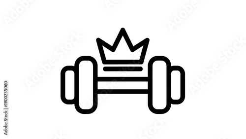 Simple line art of a dumbbell crowned with a crown. Depicts fitness royalty
