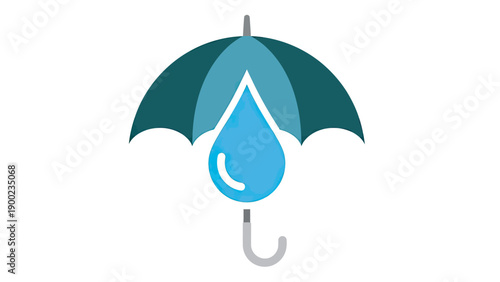 A stylized illustration featuring an umbrella shape with a water droplet within it