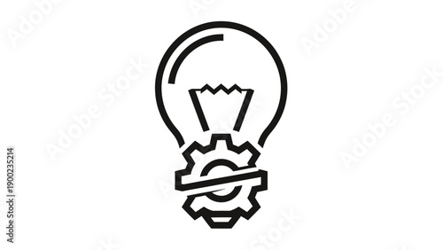 Black and white graphic of a lightbulb with a gear intersecting its base