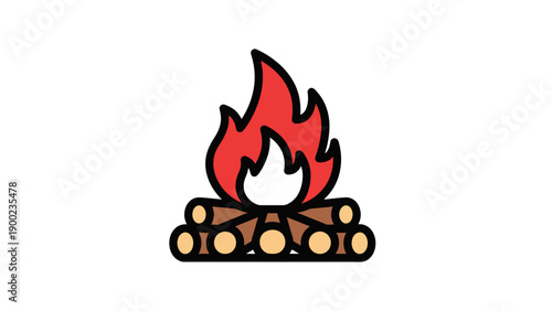 A simple, cartoon illustration of a bonfire with red flames atop stacked logs