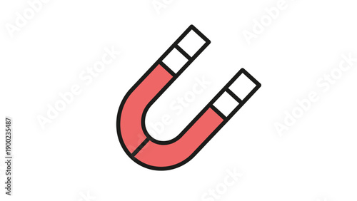 A vector illustration depicts a horseshoe magnet in red and black on a white background