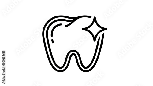 A minimalist black and white tooth icon. A shiny, clean tooth with details