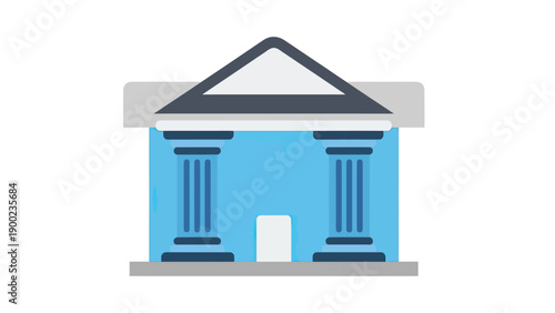 Stylized illustration of a building with columns, roof, and a minimalist design