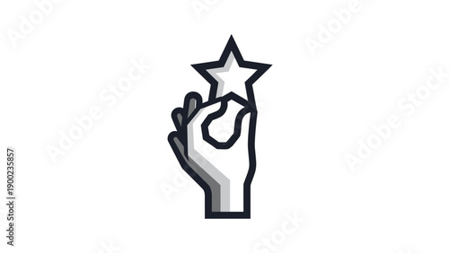 A hand holding a star, illustrated with outlines and shades on a white background