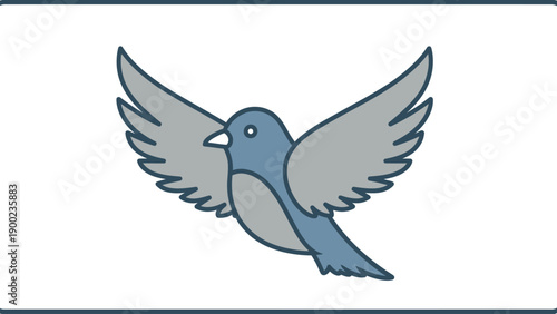A stylized blue bird with open wings on white background, within a dark blue frame