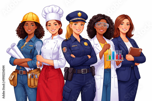 Professional Women Standing United Vector on White Background