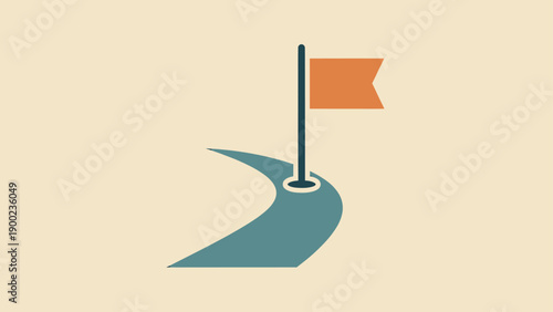 Stylized illustration of a curved road leading to a flag on a pole, goal oriented design