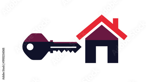 Illustration depicting a house silhouette with a key, symbolic of home ownership