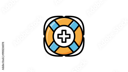 A vibrant, flat vector icon of a life preserver with a cross in the center