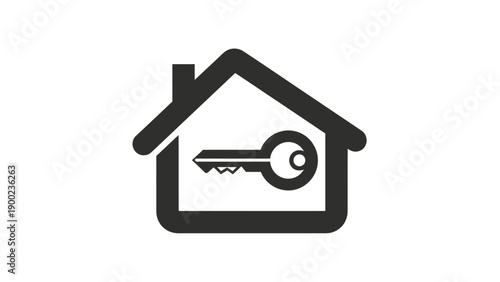 Simple icon featuring a house shape framing a key, symbolizing home access