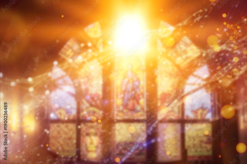 Fototapeta premium Sunlight Shining in Glass Windows and colored Bokeh Effect