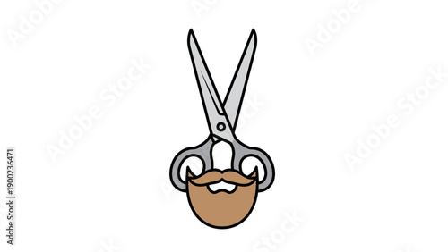 An illustration depicting a pair of scissors over a stylized beard