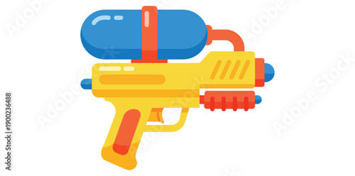 Water Gun Icon: A vibrant illustration of a classic water gun, designed in a playful and cartoonish style, perfect for evoking a sense of fun, adventure and summer games.