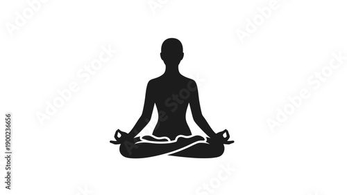 Silhouette of a person in lotus position meditating, arms and hands in mudra, on white