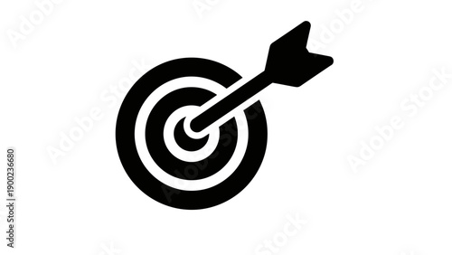 A black and white graphic of a bullseye with an arrow embedded in it, on a white background