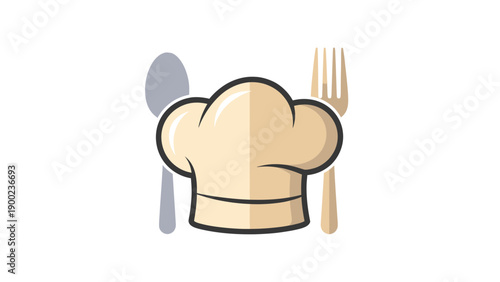A cartoon chef hat with fork and spoon