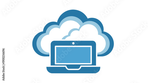 Blue laptop below a cloud graphic, representing cloud computing and data storage