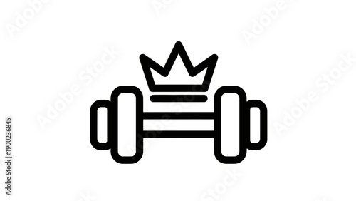 A bold black line drawing showing a barbell below a royal crown