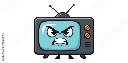 Angry Television: A cartoon television with an irate expression, showcasing a mix of vintage aesthetics and modern emotion, ideal for creative projects.