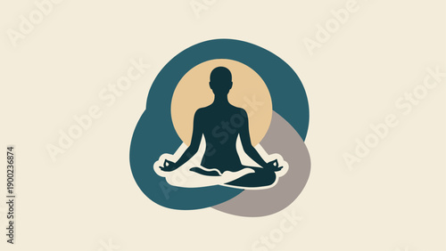 A meditating silhouette within overlapping circles of blue, beige and grey