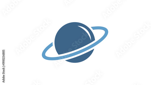 A blue oval planet with a lighter blue ring on white background. Simple design