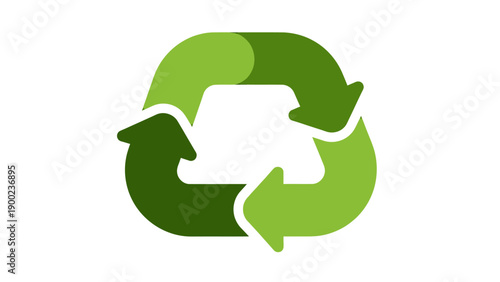 A green recycle symbol with arrows forming a circular shape. Interior is a white square