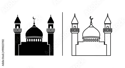 Islamic Mosque Building with Minarets Vector Icon for Religious Worship