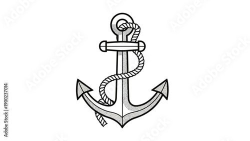Quadro em tela A detailed black and white illustration shows a nautical anchor with attached ro
