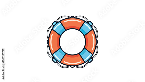 A cartoon life preserver with orange and blue sections, black lines, and white background
