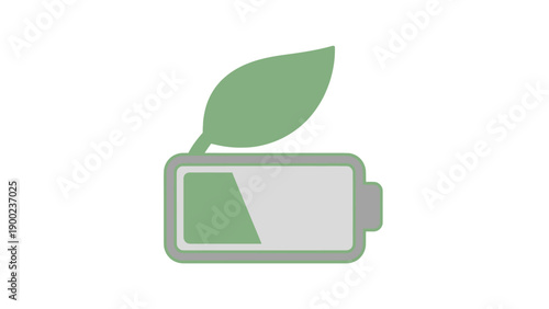 A green leaf emerges from a battery-like shape, partially charged