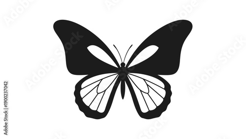 A stylized butterfly silhouette in black, centered on a white background